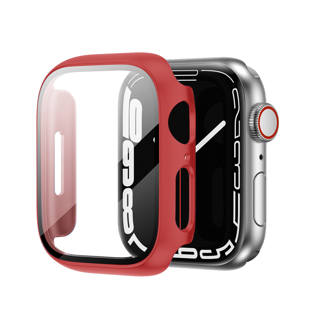 Full Cover tempered glass screen protector with pc case for Apple Watch 45 mm In Red
